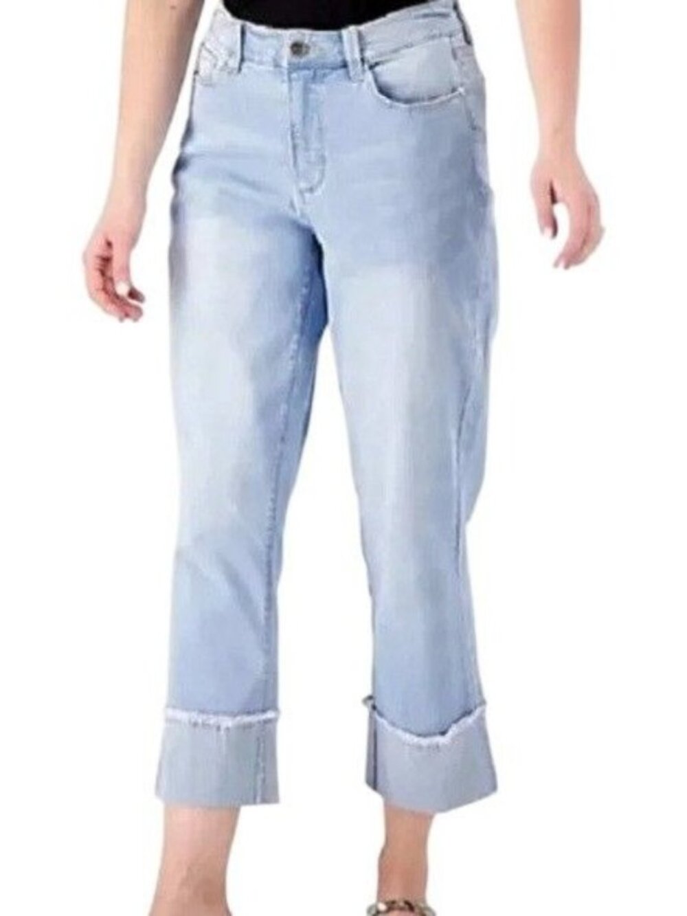 Susan Graver Regular Stretch Denim Girlfriend Jean with Cuff 12